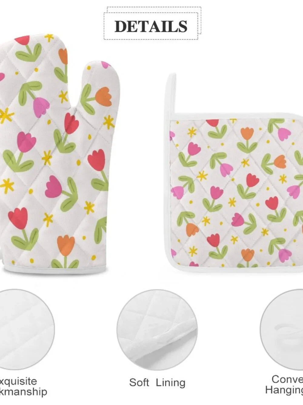 Oven Mitts & Pot Holder Set of 3 Tulips
